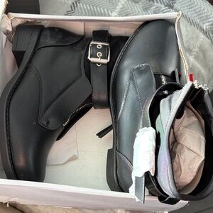 Black Leather Ankle Boots with Buckle